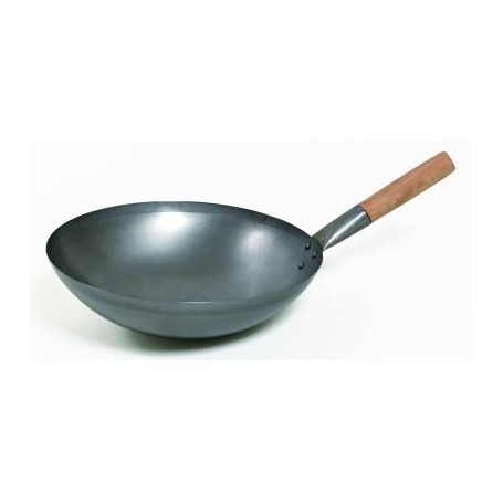 Wok en tôle d'acier noire + brosse pour Wok Matfer