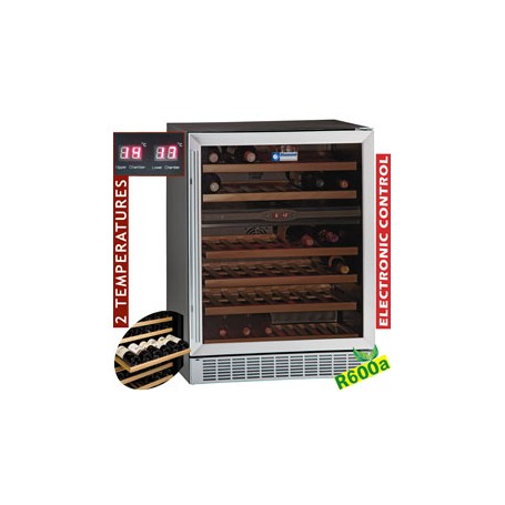 Vitrine cave à vins, ventilée, porte en acier inox, 160 Lt., 2 températures - BLACK