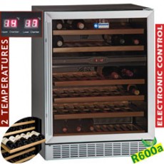 Vitrine cave à vins, ventilée, porte en acier inox, 160 Lt., 2 températures - BLACK