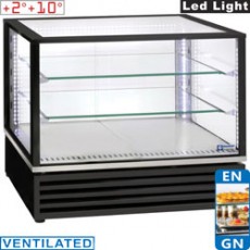 Vitrine panoramique réfrigérée EN ou GN "Table-top", ventilée, 3 niveaux